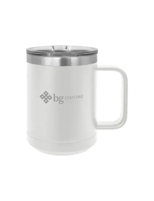 Polar Camel 15 oz Powder Coated White Vacuum Insulated Mug with Slider Lid w/BG Staffing Logo