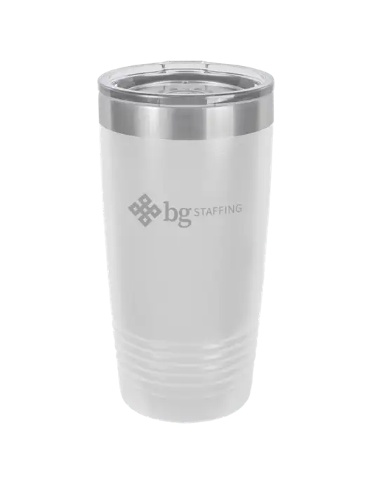 Polar Camel 20 oz Powder Coated White Vacuum Insulated Tumbler  w/BG Staffing Logo