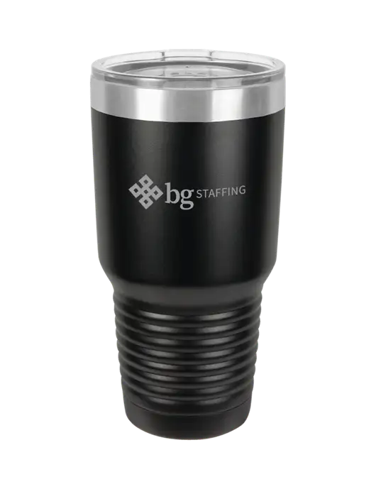 Polar Camel 30 oz Powder Coated Black Vacuum Insulated Tumbler w/BG Staffing Logo