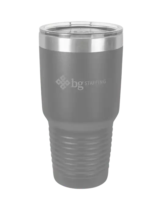 Polar Camel 30 oz Powder Coated Grey Vacuum Insulated Tumbler w/BG Staffing Logo