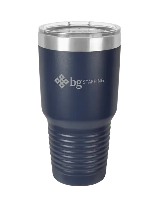 Polar Camel 30 oz Powder Coated Navy Vacuum Insulated Tumbler w/BG Staffing Logo