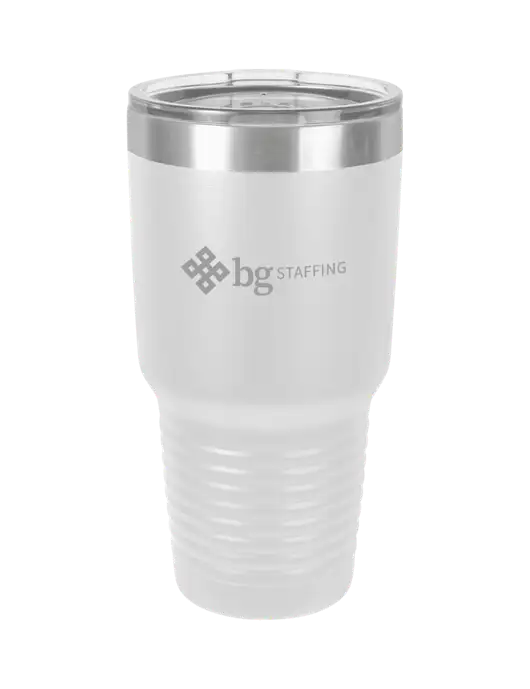 Polar Camel 30 oz Powder Coated White Vacuum Insulated Tumbler  w/BG Staffing Logo