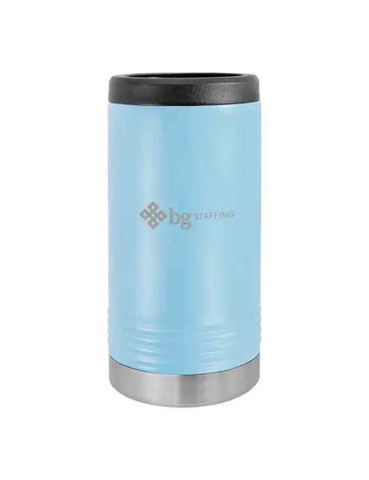 Polar Camel Powder Coated Light Blue Vacuum Insulated Slim Beverage Holder w/BG Staffing Logo