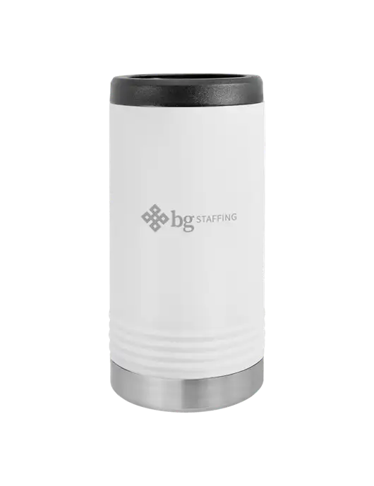 Polar Camel Powder Coated White Vacuum Insulated Slim Beverage Holder w/BG Staffing Logo