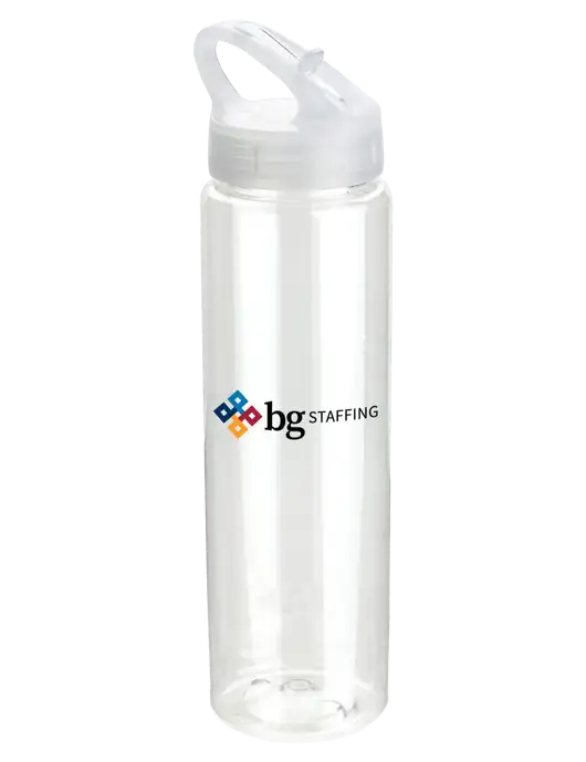 Buddy Clear 32 oz PET Bottle with Flip Lid w/BG Staffing Logo