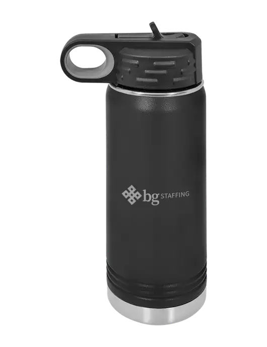 Polar Camel 20 oz Powder Coated Black Vacuum Insulated Water Bottle w/BG Staffing Logo