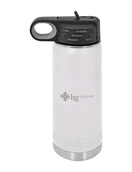Polar Camel 20 oz Powder Coated White Vacuum Insulated Water Bottle w/BG Staffing Logo