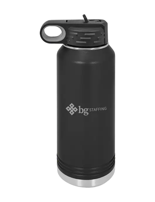 Polar Camel 32 oz Powder Coated Black Vacuum Insulated Water Bottle w/BG Staffing Logo