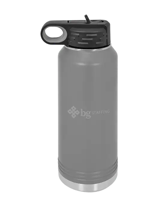 Polar Camel 32 oz Powder Coated Grey Vacuum Insulated Water Bottle w/BG Staffing Logo