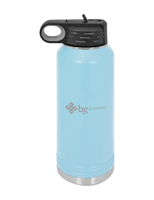 Polar Camel 32 oz Powder Coated Light Blue Vacuum Insulated Water Bottle w/BG Staffing Logo