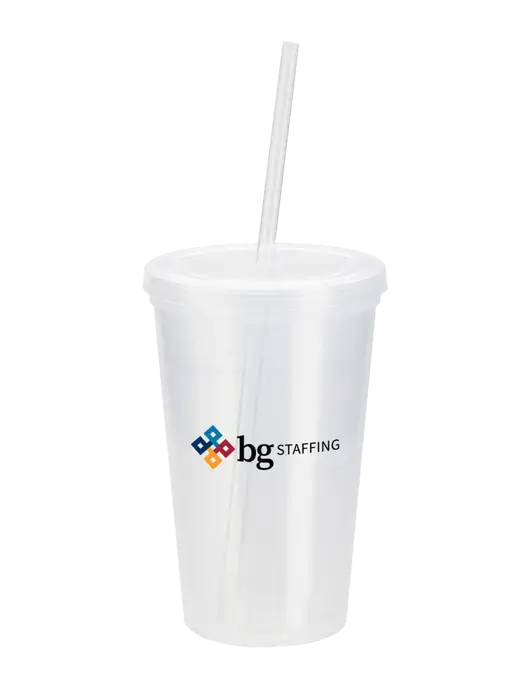 Sorrento Clear 16 oz Tumbler with Lid & Straw w/BG Staffing Logo