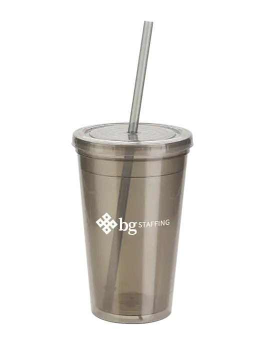 Sorrento Medium Grey 16 oz Tumbler with Lid & Straw w/BG Staffing Logo