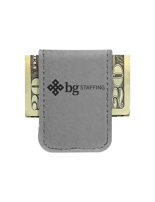 Gray Leatherette Money Clip w/BG Staffing Logo