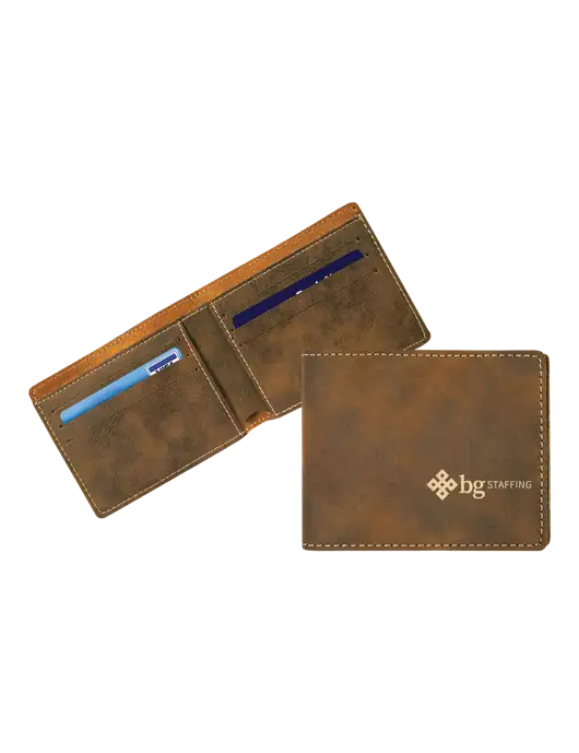 Rustic Leatherette Bifold Wallet w/BG Staffing Logo