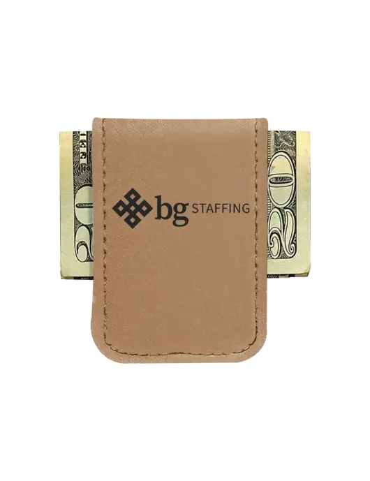 Tan Leatherette Money Clip w/BG Staffing Logo