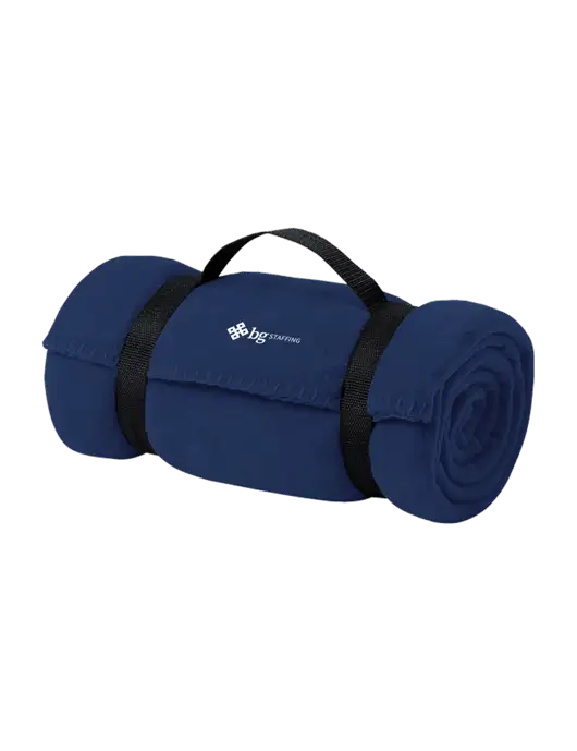 Casual Navy Fleece Blanket With Strap  w/BG Staffing Logo