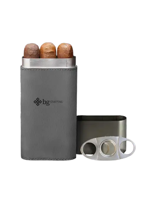 Grey Leatherette Cigar Case with Cutter w/BG Staffing Logo