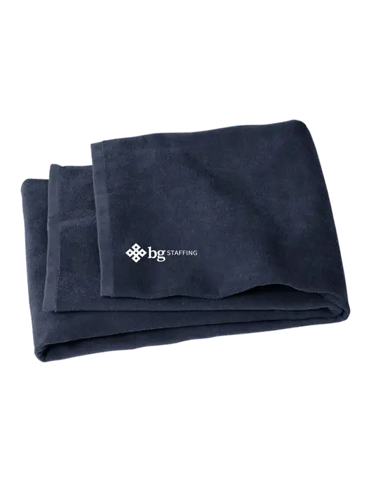 Navy Beach Towel w/BG Staffing Logo