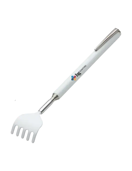 Telescopic White Back Scratcher w/BG Staffing Logo