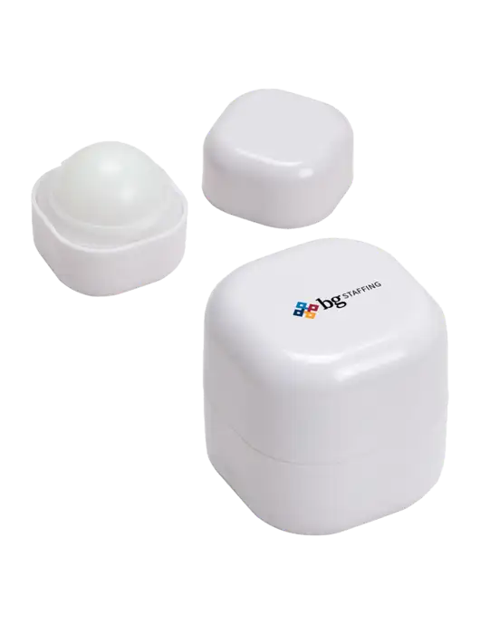 White Chap Cube Vanilla Lip Balm w/BG Staffing Logo