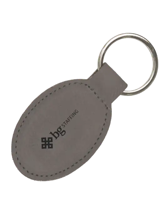 Grey Leatherette Oval Keychain w/BG Staffing Logo