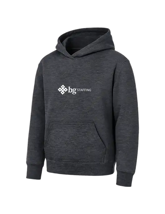 Youth Dark Heather Grey 7.8 oz Pullover Hooded Sweatshirt w/BG Staffing Logo