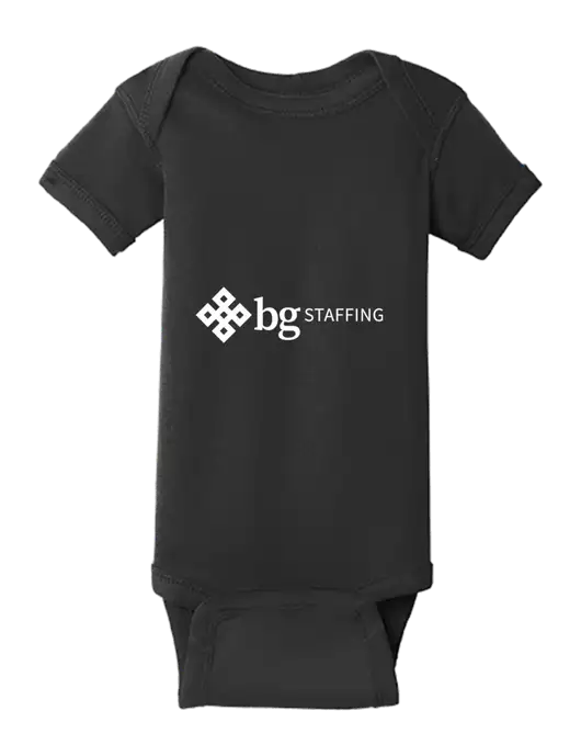 Rabbit Skins Black Infant Short Sleeve Baby Rib Bodysuit w/BG Staffing Logo