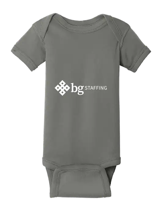 Rabbit Skins Charcoal Infant Short Sleeve Baby Rib Bodysuit w/BG Staffing Logo