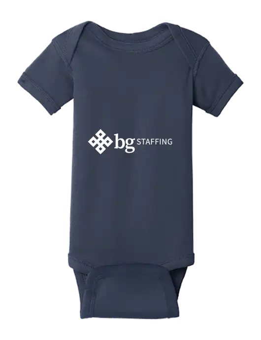Rabbit Skins Navy Infant Short Sleeve Baby Rib Bodysuit w/BG Staffing Logo