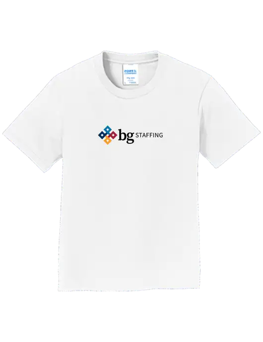 Youth Ring Spun White 4.5 oz T-Shirt w/BG Staffing Logo