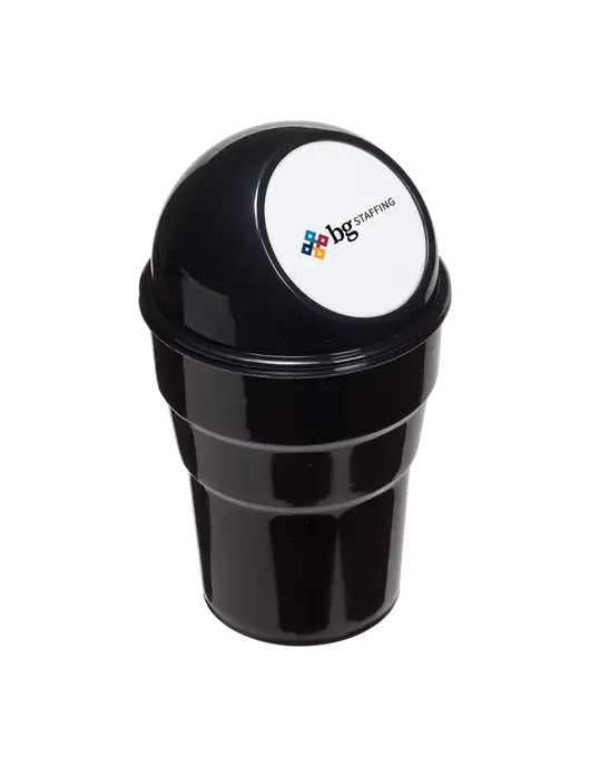 Black Car Cup Holder Trash Can w/BG Staffing Logo
