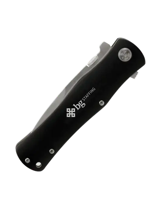Black Folding Knife with Pocket Clip w/BG Staffing Logo