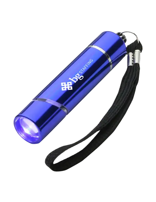 Blue Aluminum Scope LED Flashlight w/BG Staffing Logo