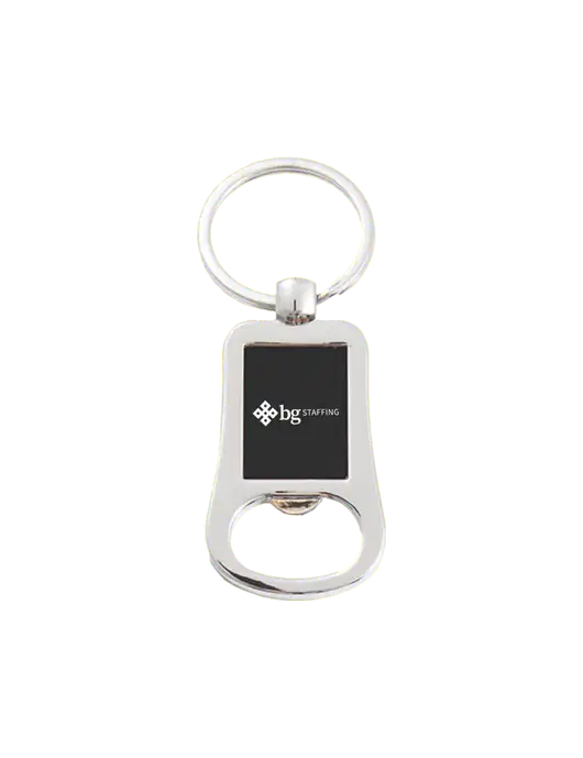 Silver & Black Bottle Opener Keychain w/BG Staffing Logo