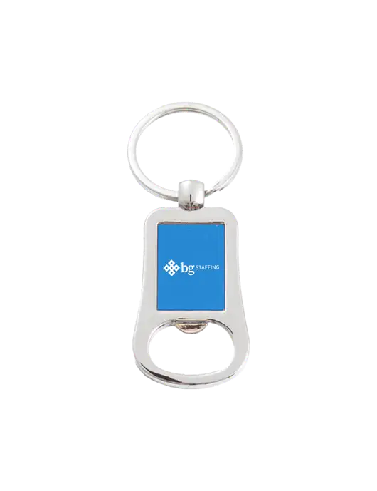 Silver & Blue Bottle Opener Keychain w/BG Staffing Logo