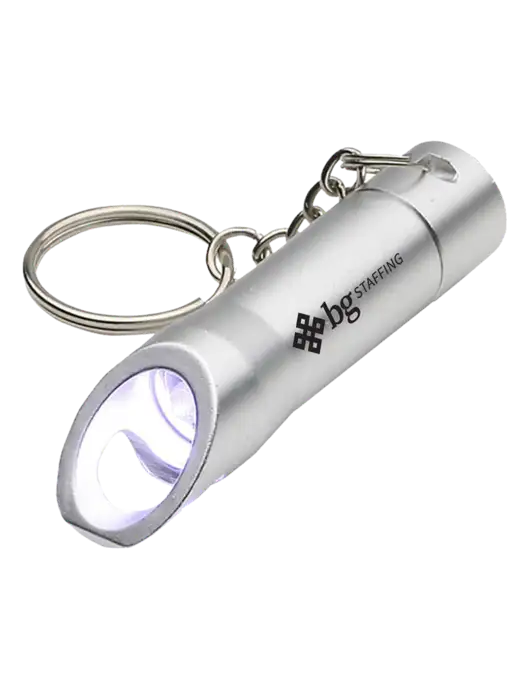 Silver Pocket LED Flashlight with Bottle Opener & Keychain w/BG Staffing Logo